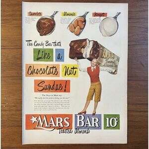 1951 Orig Magazine Ad Mars Candy Bar That's Like A Chocolate Nut Sundae